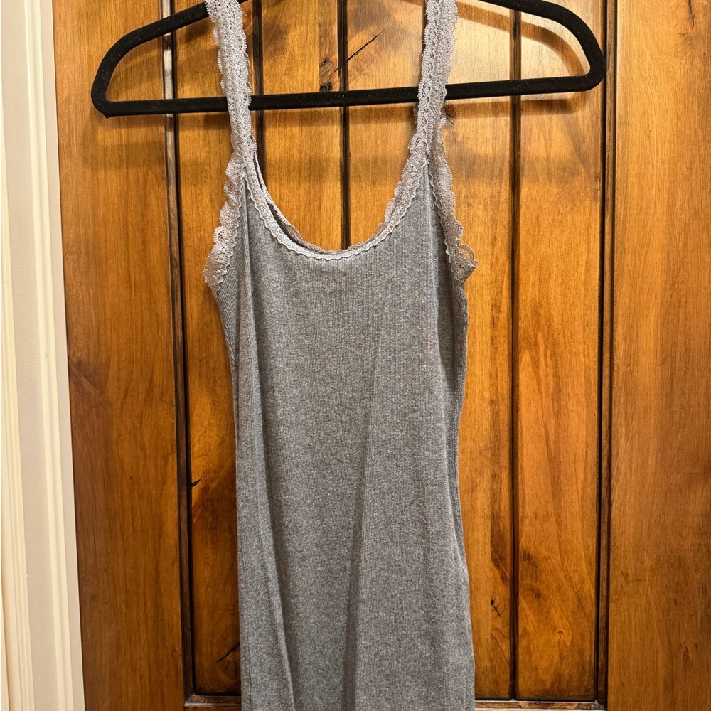 Gray Lace-Trimmed Tank Top